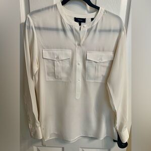 100% Silk Theory Cream 1/2 Button-Up Blouse Size P - 19”PTP